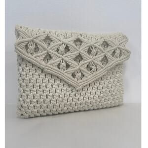 Vintage 1960s Mister Ernest Macrame Crochet Foldover Clutch Cream Boho Bag